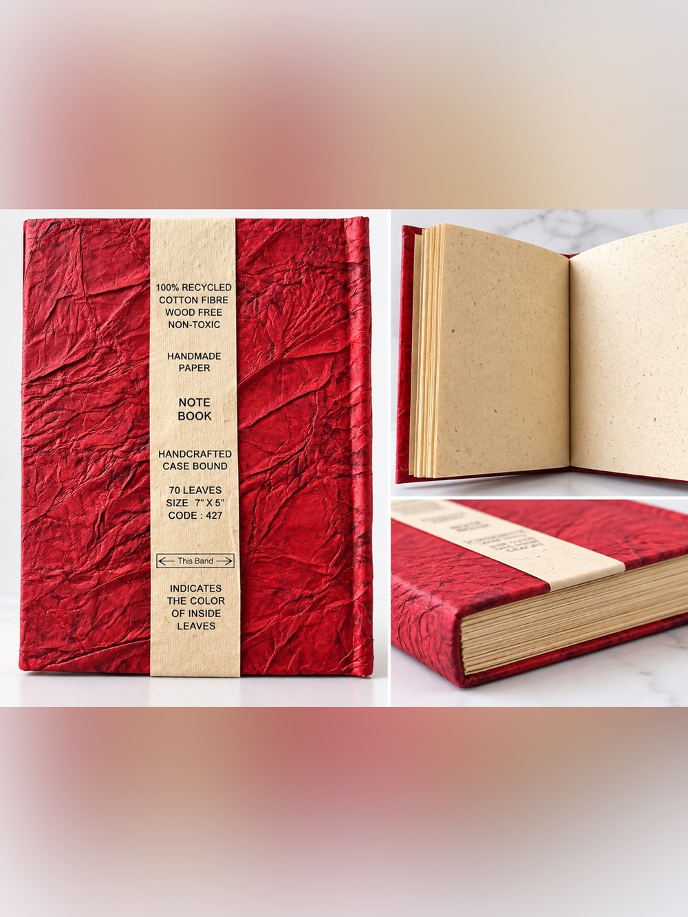 Red Handmade Paper Journal Notebook - Unbranded